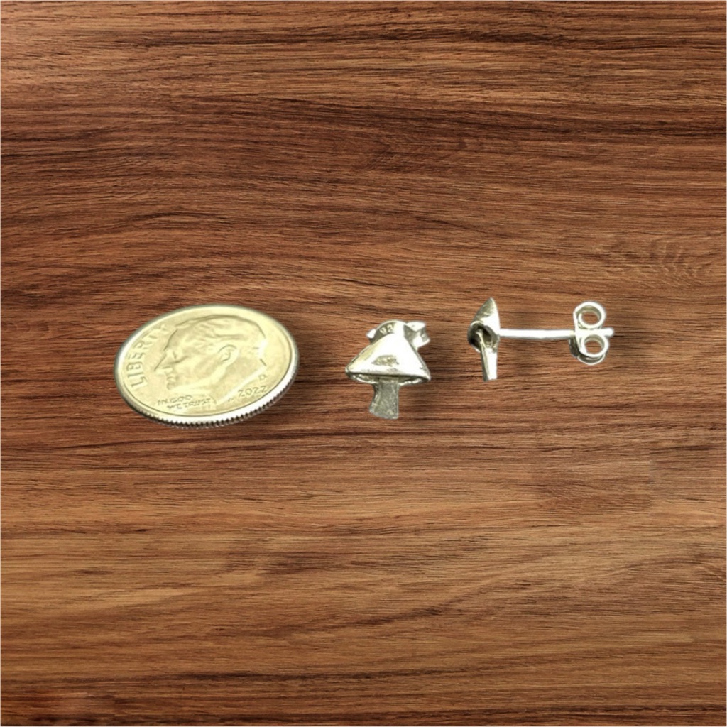 925 Sterling Silver Mushroom Stud Post Earrings